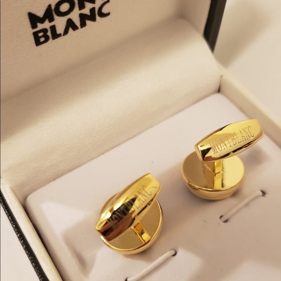New Montblanc Gold Coated Blue Rubber Cufflinks - Picture 3 of 3